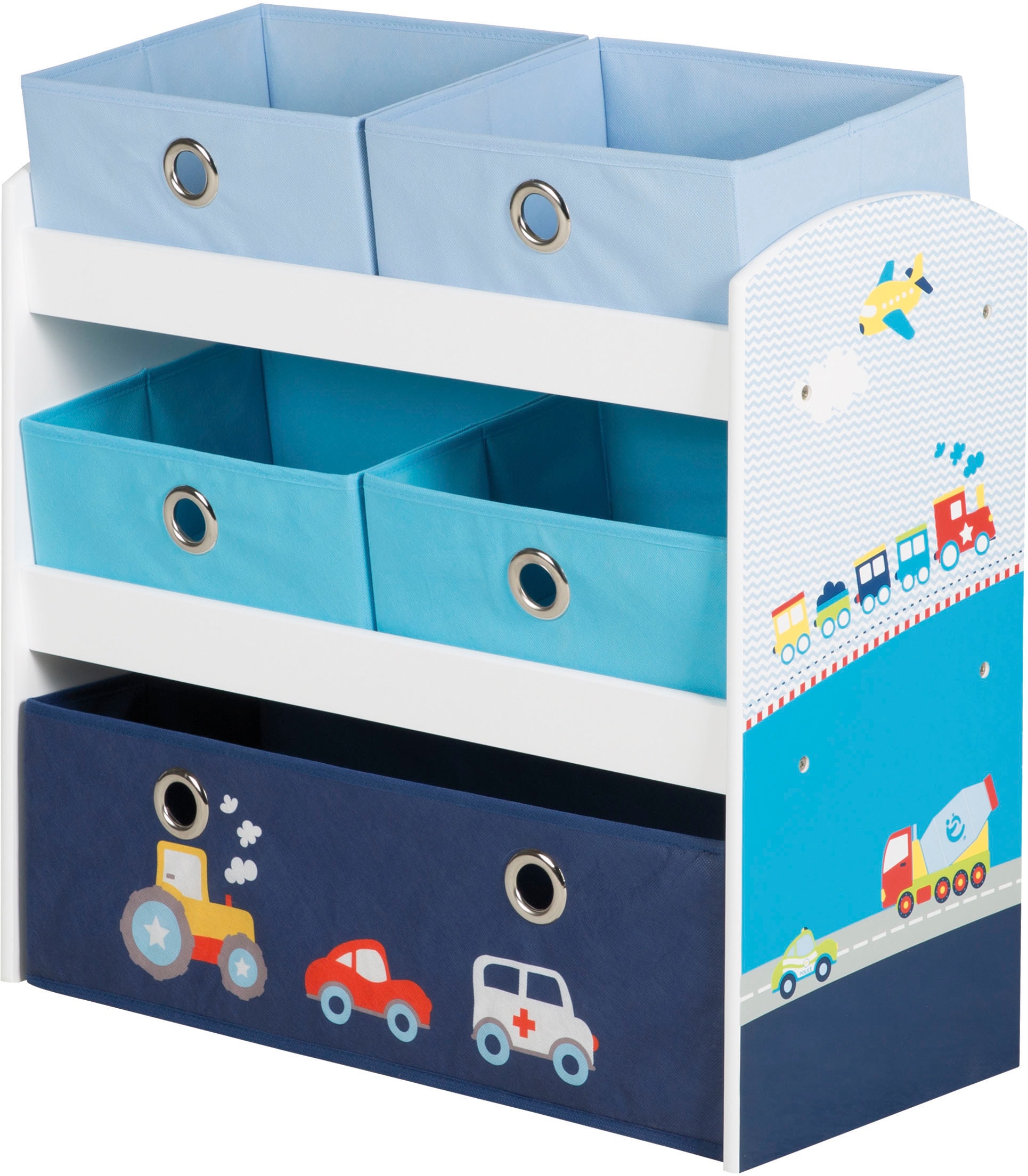 roba® Kinderregal »Rennfahrer, bunt«, inklusive 5 Stoffboxen in 2 Größen günstig online kaufen