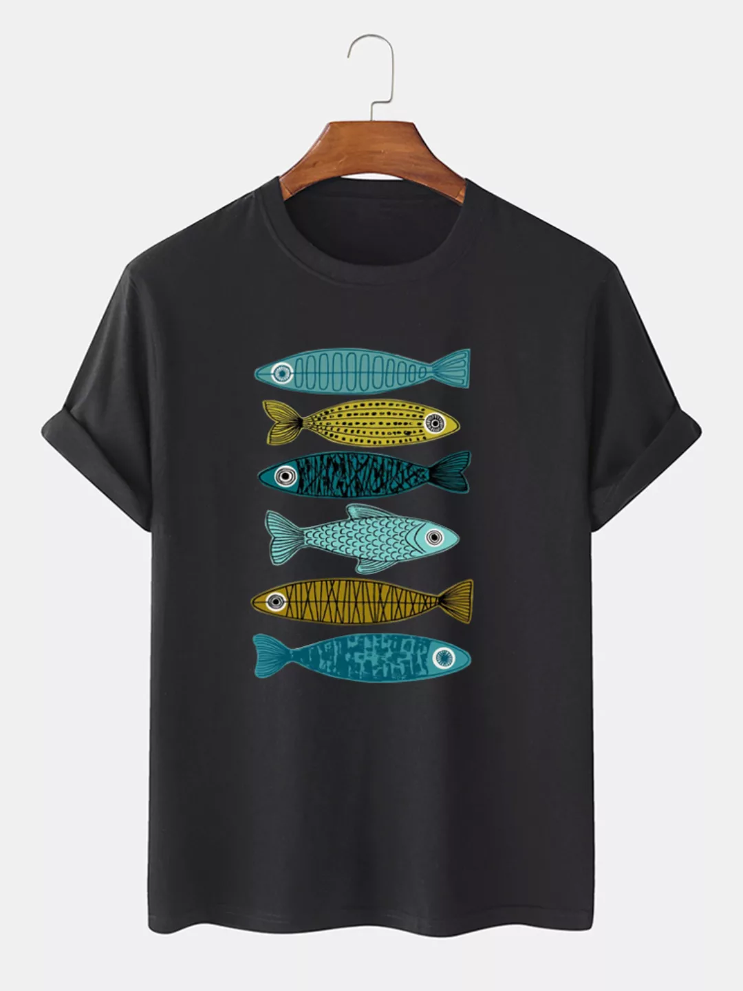 Mens Opposite Fishes Pattern Kurzarm T-Shirts aus 100% Baumwolle günstig online kaufen