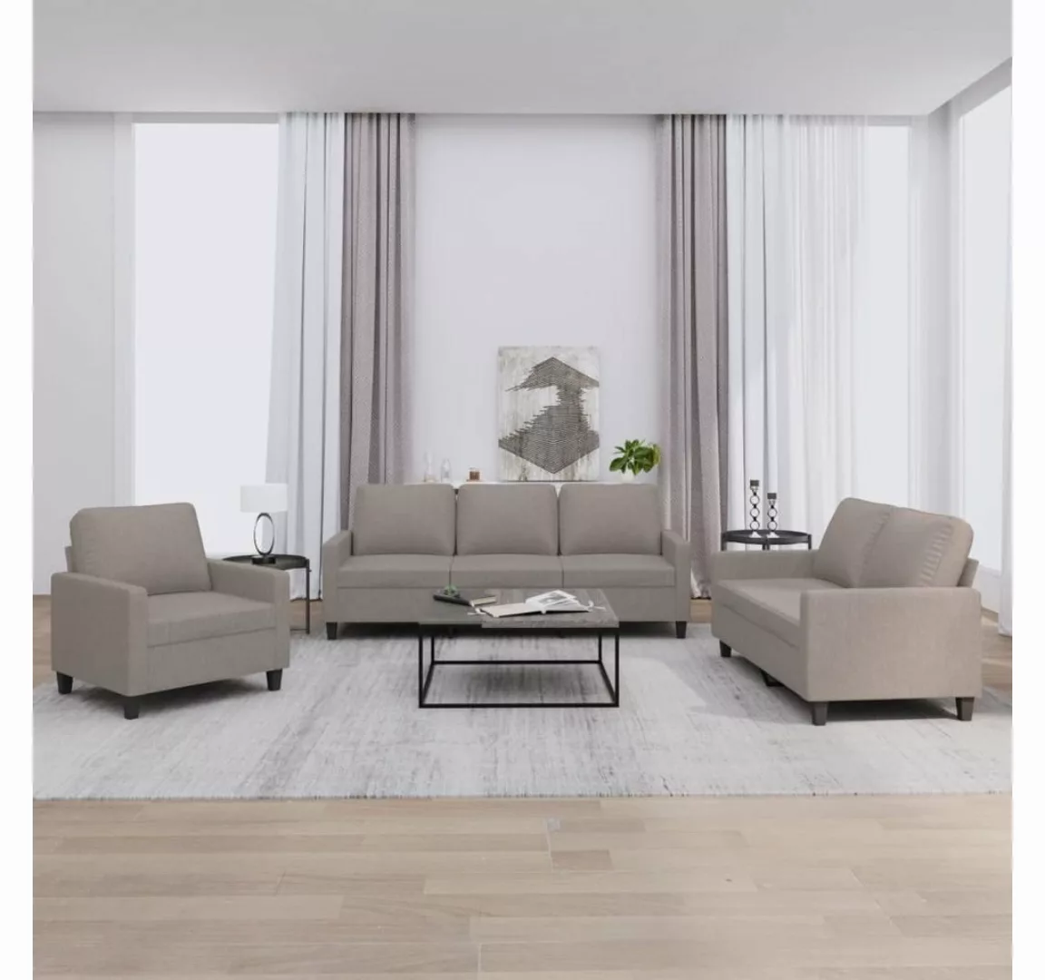 vidaXL Sofa, 3-tlg. Sofagarnitur mit Kissen Taupe Stoff günstig online kaufen