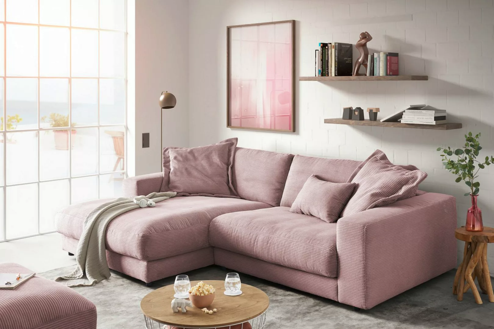 KAWOLA Ecksofa MADELINE, Sofa Cord Longchair rechts od. links versch. Farbe günstig online kaufen