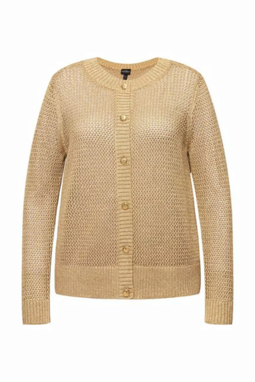 Ulla Popken Strickjacke Strickjacke goldener Ajourstrick Rundhals günstig online kaufen