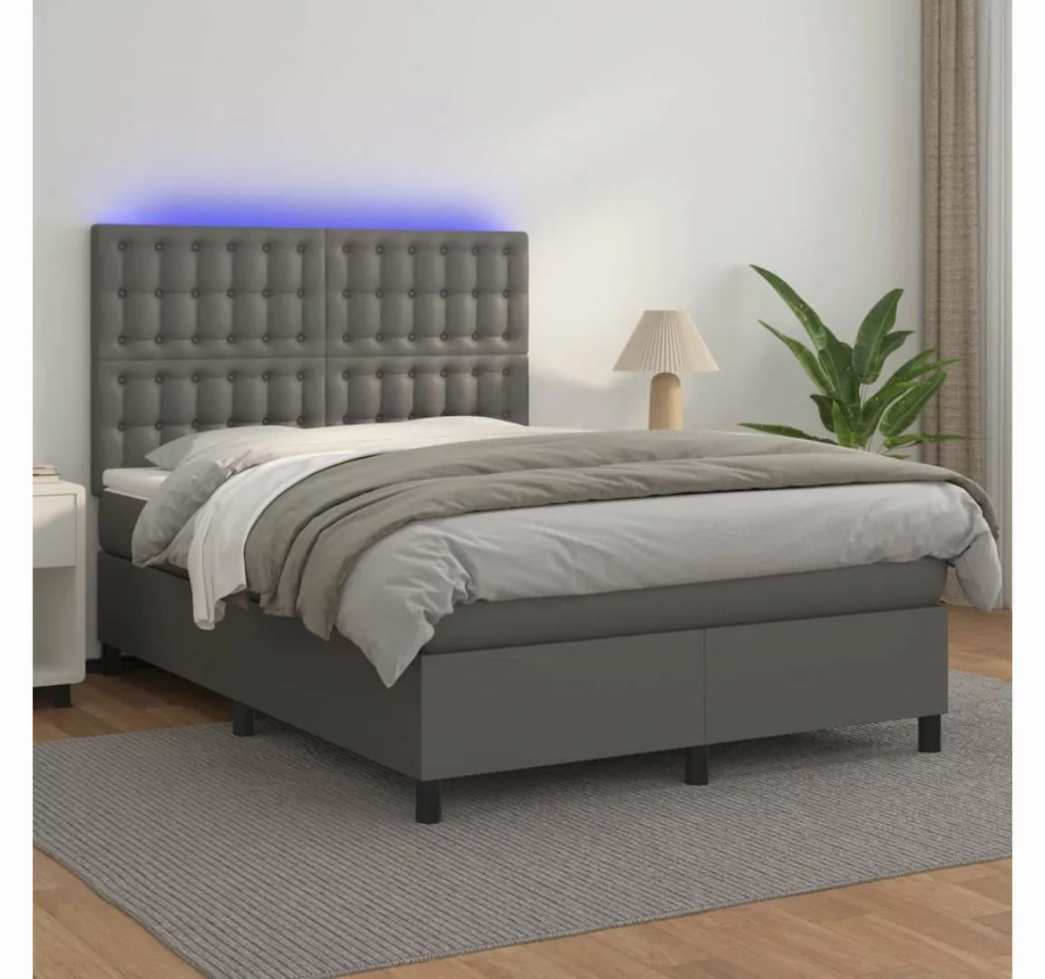 vidaXL Boxspringbett Boxspringbett mit Matratze & LED Kunstleder (140 x 200 günstig online kaufen