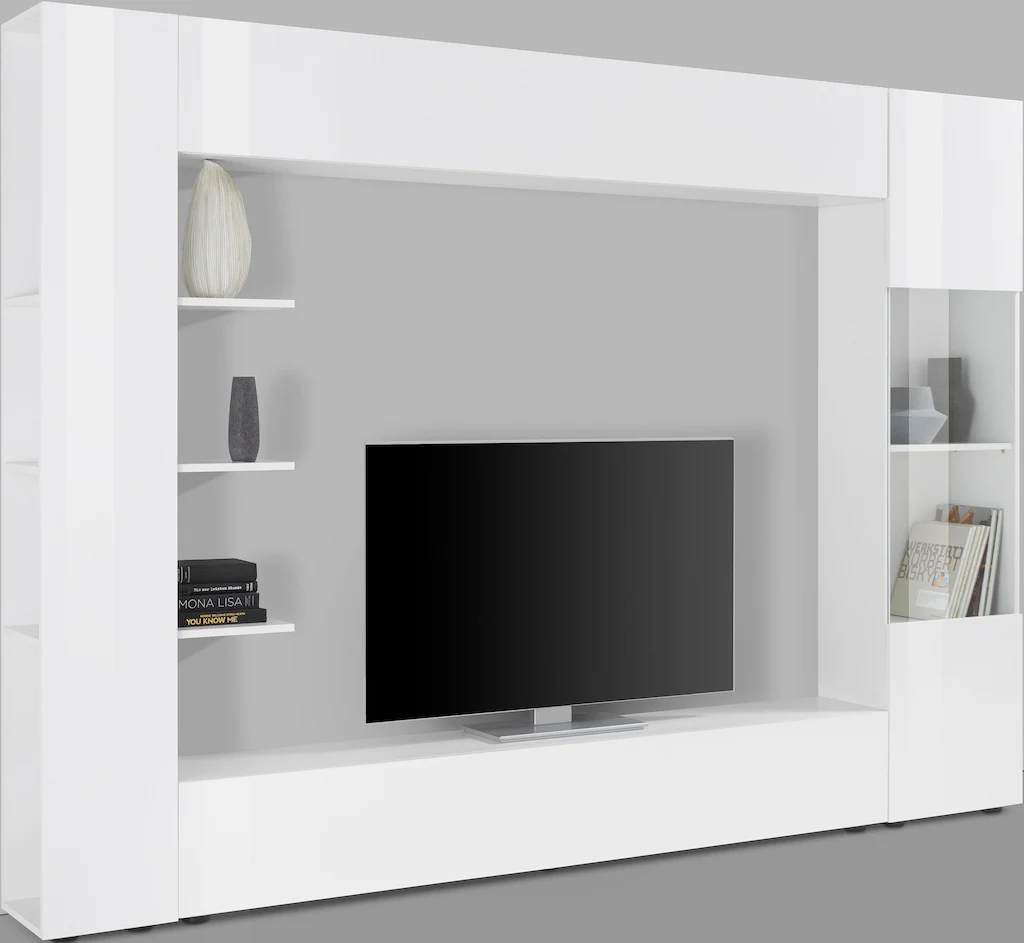 TV-Möbel TV-Wand mit Stauraum - Weiß & Betonfarben - SIRIUS günstig online kaufen