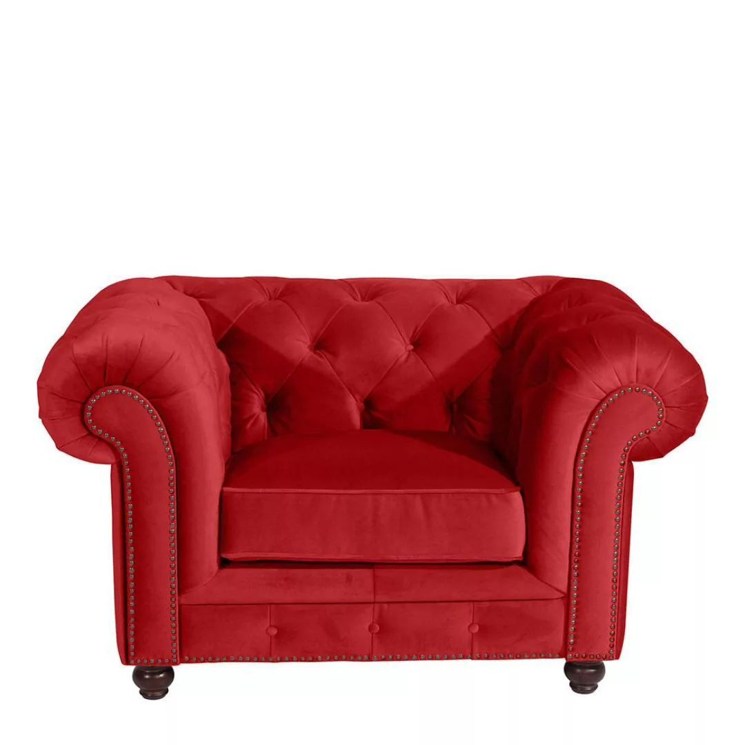 Lounge Sessel rot aus Samtvelours Chesterfield Look günstig online kaufen