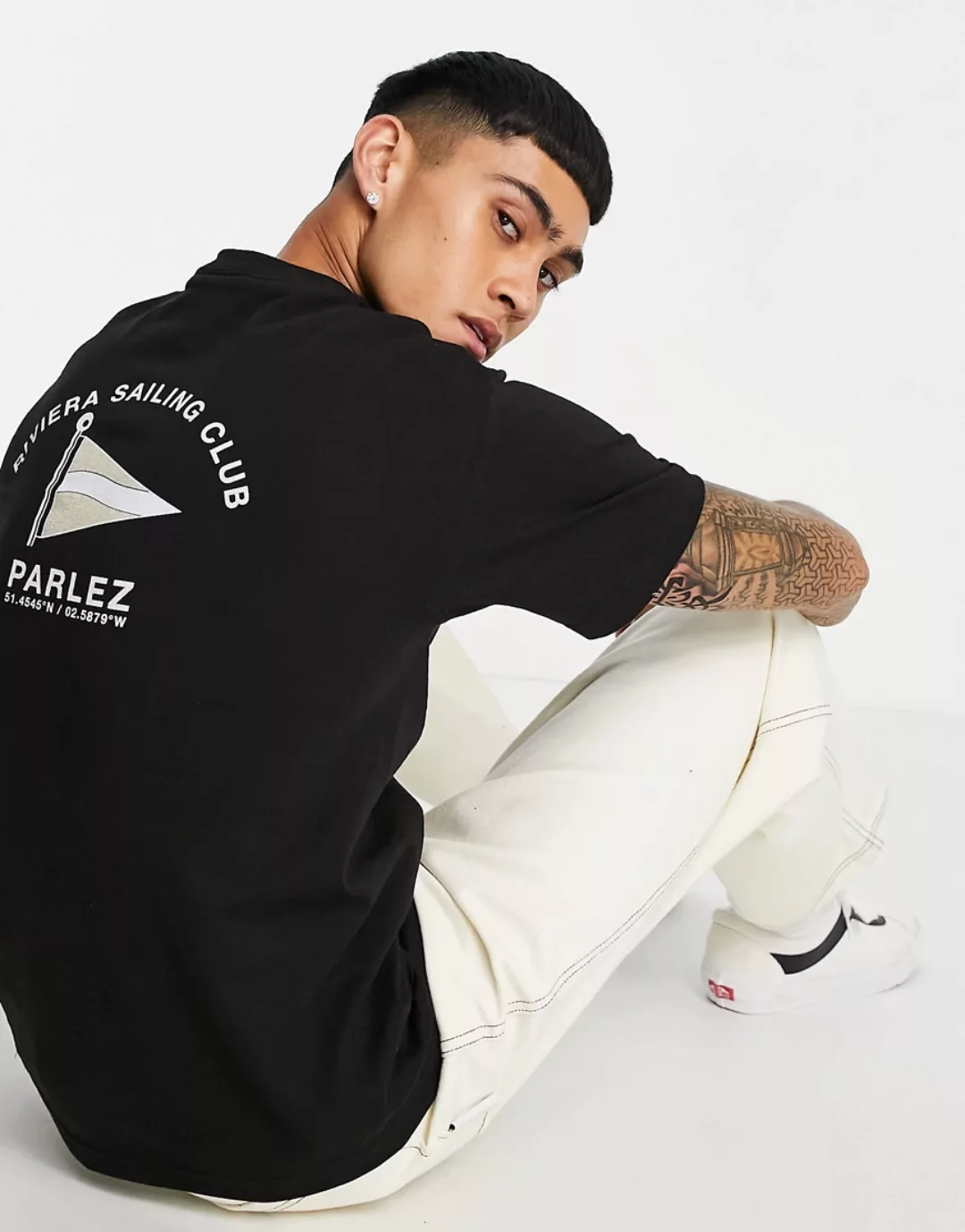 Parlez – Holman – T-Shirt mit Rückenprint in Schwarz günstig online kaufen