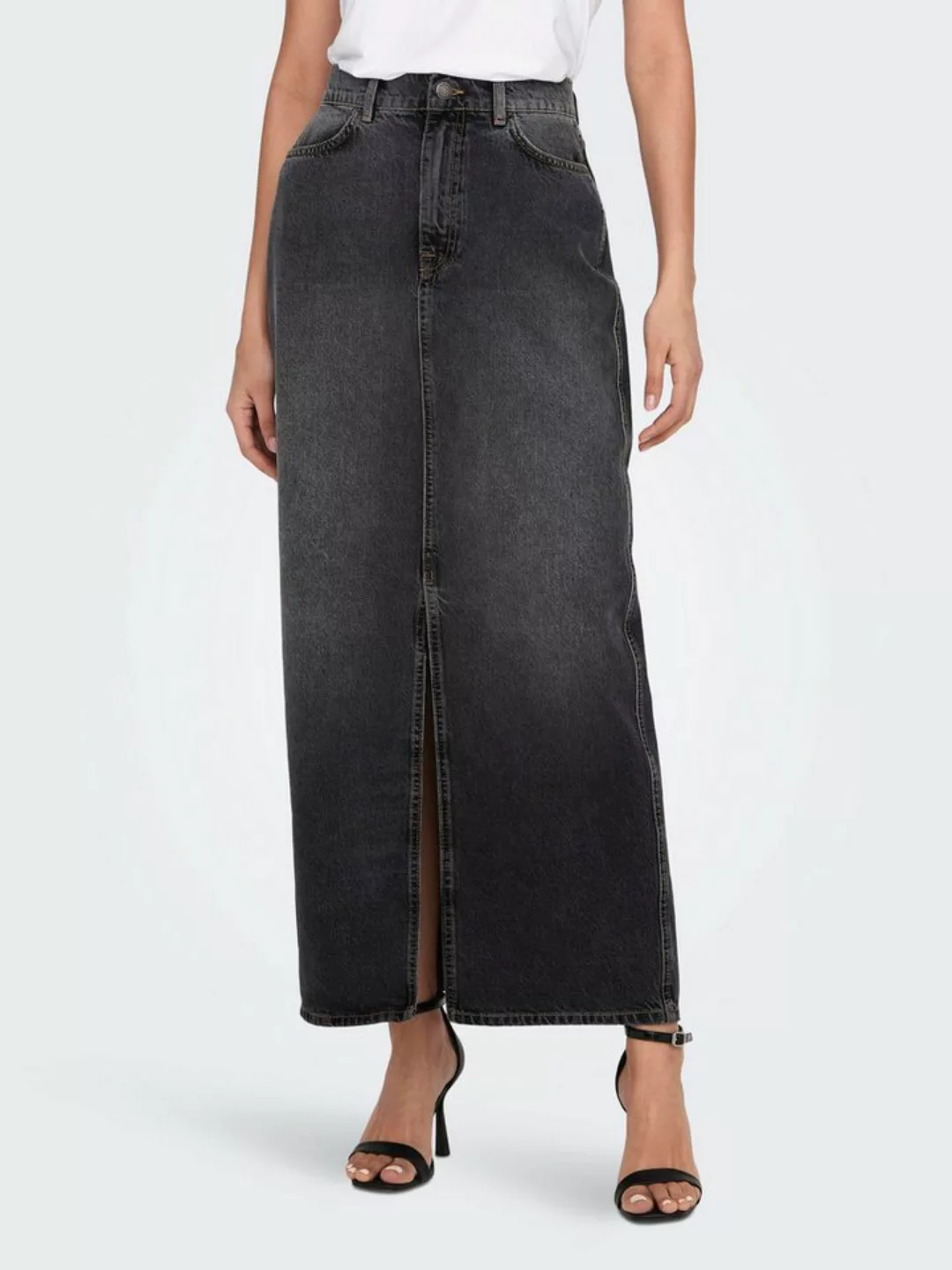 ONLY Sommerrock Maxi Jeans Rock mit Schlitz Stone Denim Wash 7487 in Schwar günstig online kaufen