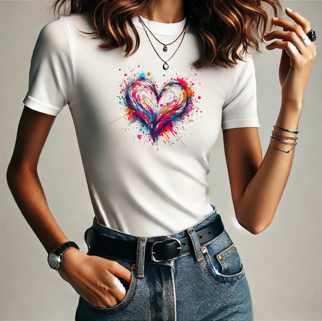 RMK Print-Shirt T-Shirt Damen Kurzarm Love Liebe Herz Heart Rundhals aus 10 günstig online kaufen