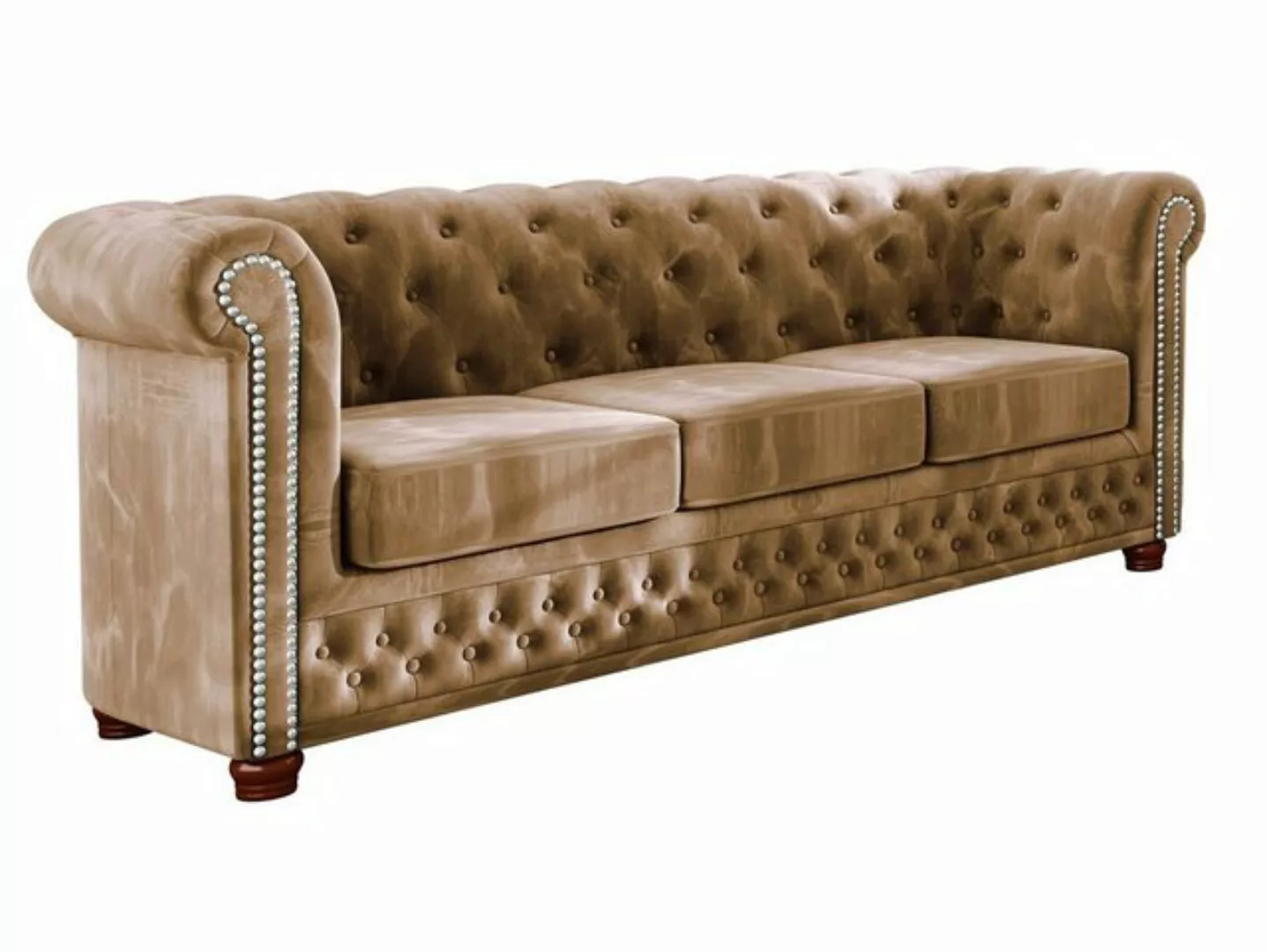 S-Style Möbel Chesterfield-Sofa Leeds 3-Sitzer aus Samt-Stoff mit Holzfüßen günstig online kaufen