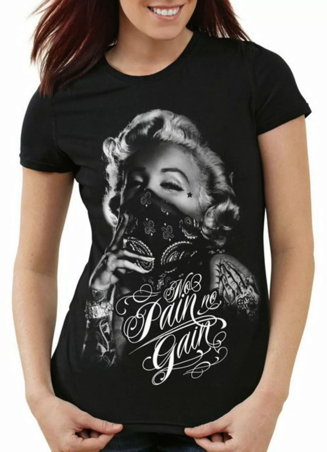 style3 T-Shirt Marilyn No Pain Tattoo monroe ink punk rock tätowiert bike r günstig online kaufen