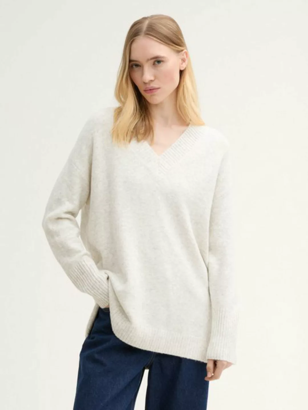 TOM TAILOR Denim Strickpullover Langer Pullover mit V-Ausschnitt günstig online kaufen