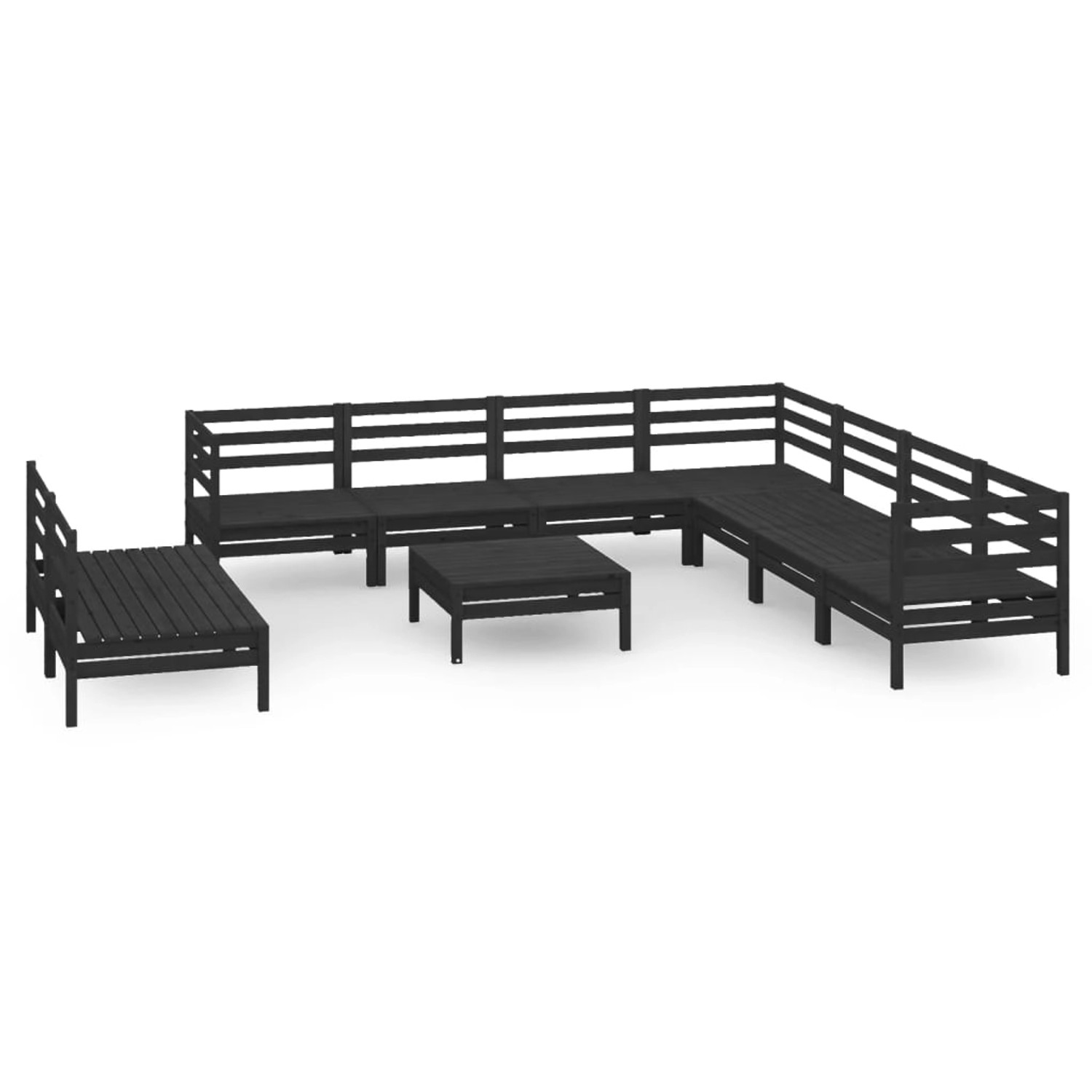 10-tlg. Garten-lounge-set Massivholz Kiefer Schwarz günstig online kaufen