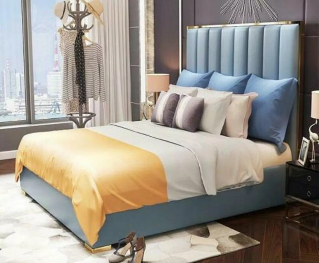 JVmoebel Lederbett, Bett Polster Design Luxus Doppel Betten Beige180x200cm günstig online kaufen