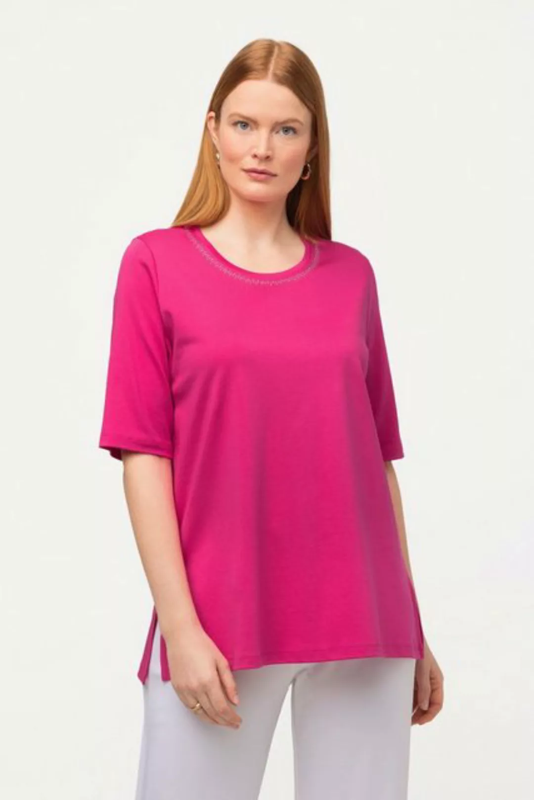 Ulla Popken Rundhalsshirt T-Shirt A-Linie Rundhals Halbarm Pima Cotton günstig online kaufen
