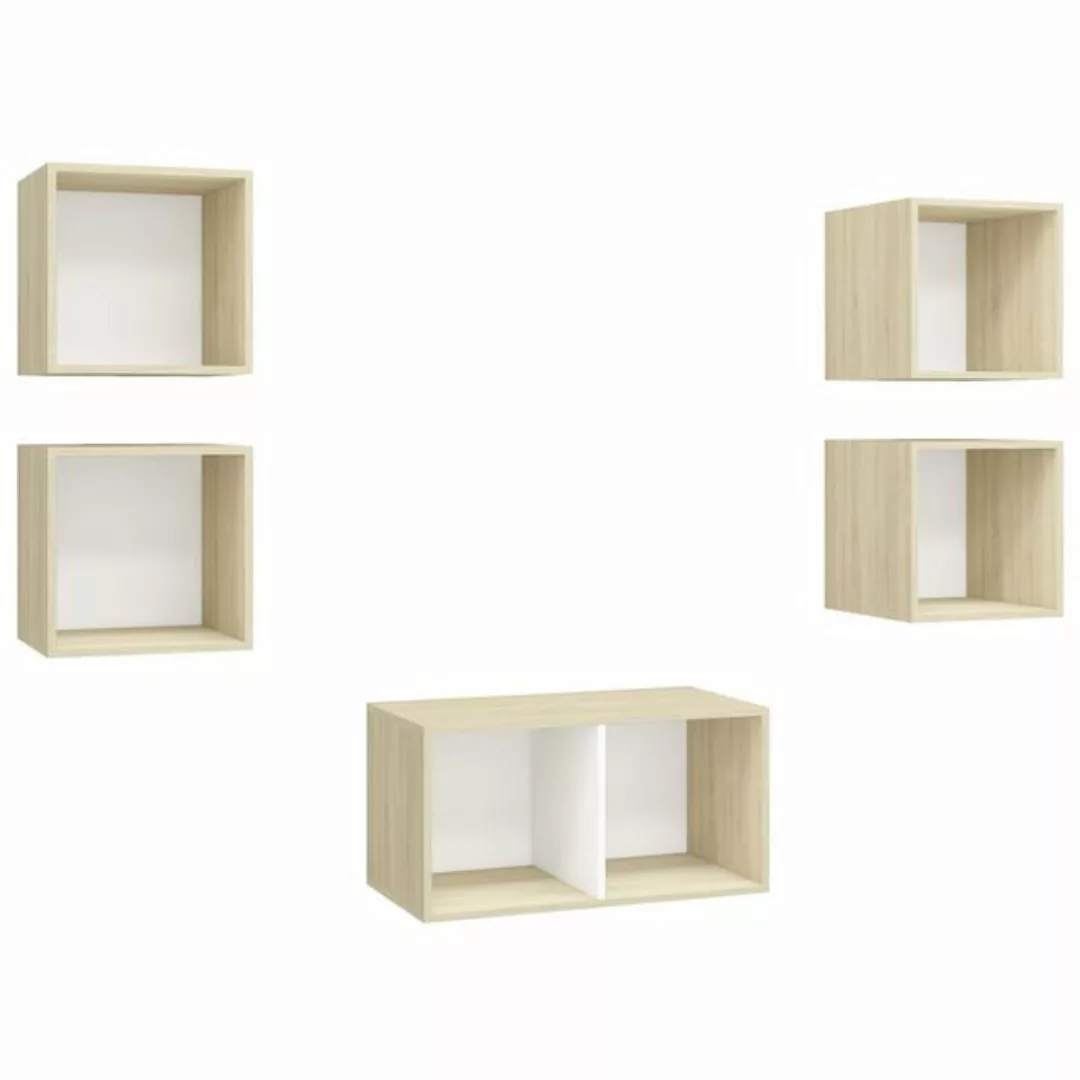 vidaXL TV-Schrank 5-tlg. TV-Schrank-Set Weiß Sonoma-Eiche Holzwerkstoff (1- günstig online kaufen