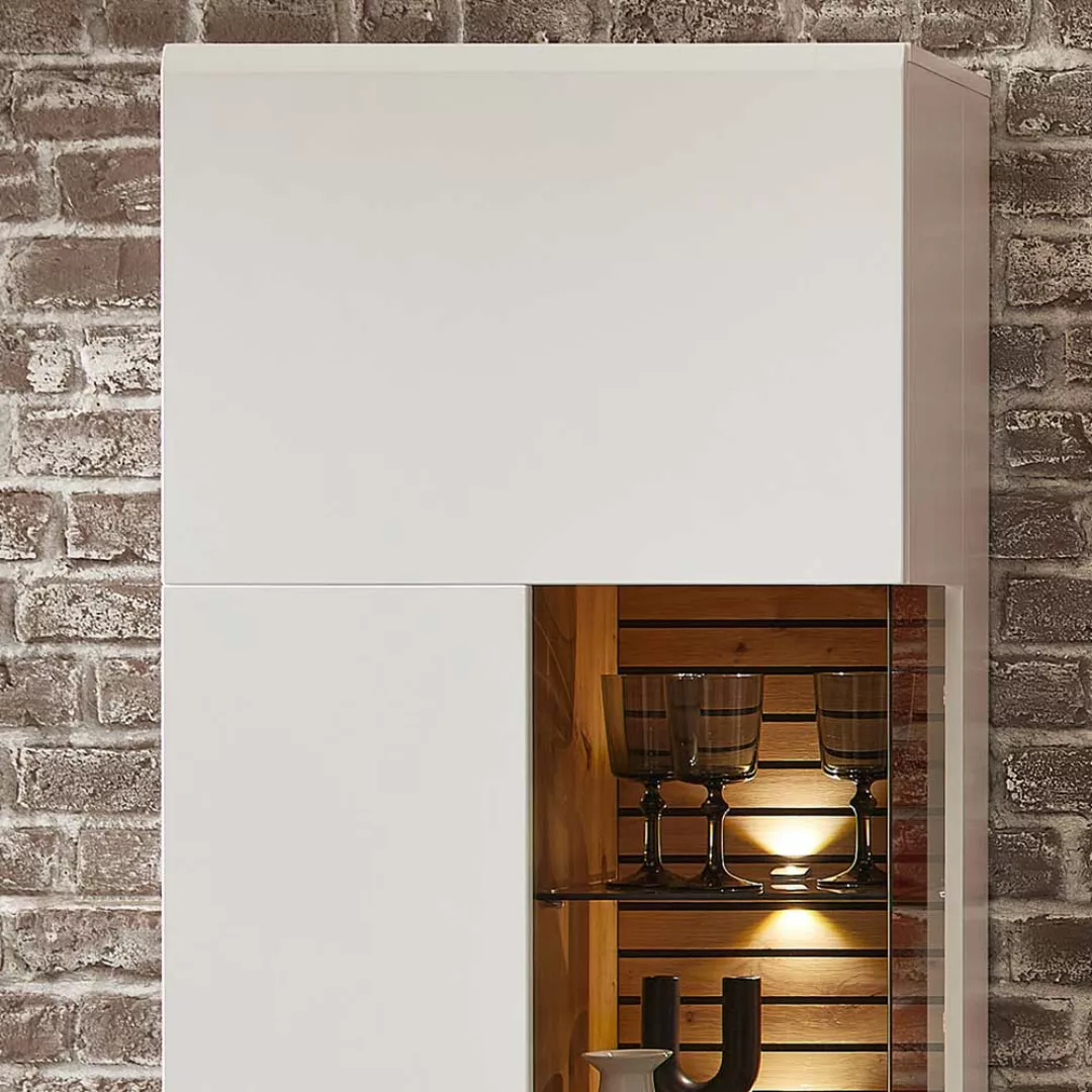 Wohnzimmerwand modern in Weiß und Wildeichefarben 201 cm hoch (dreiteilig) günstig online kaufen