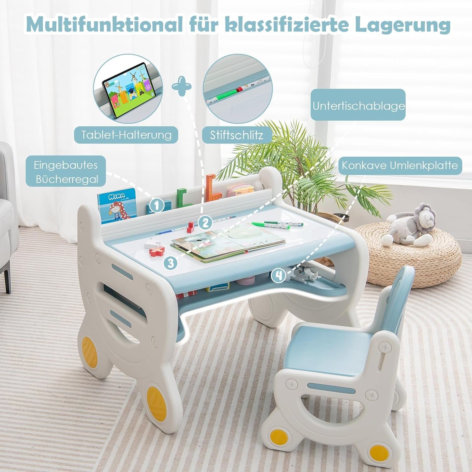 KOMFOTTEU Kindersitzgruppe, mit Whiteboard, Bücherregal & günstig online kaufen