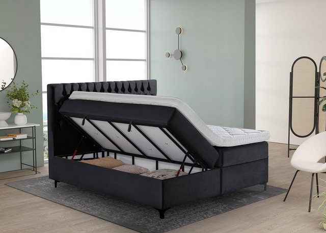 BettCo Stauraumbett Boxspringbett mit Bettkasten Vegas (in Samt Schwarz, 20 günstig online kaufen