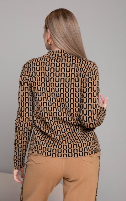 Passioni Strickjacke mit geometrischem Muster in Kamel und Schwarz und gold günstig online kaufen