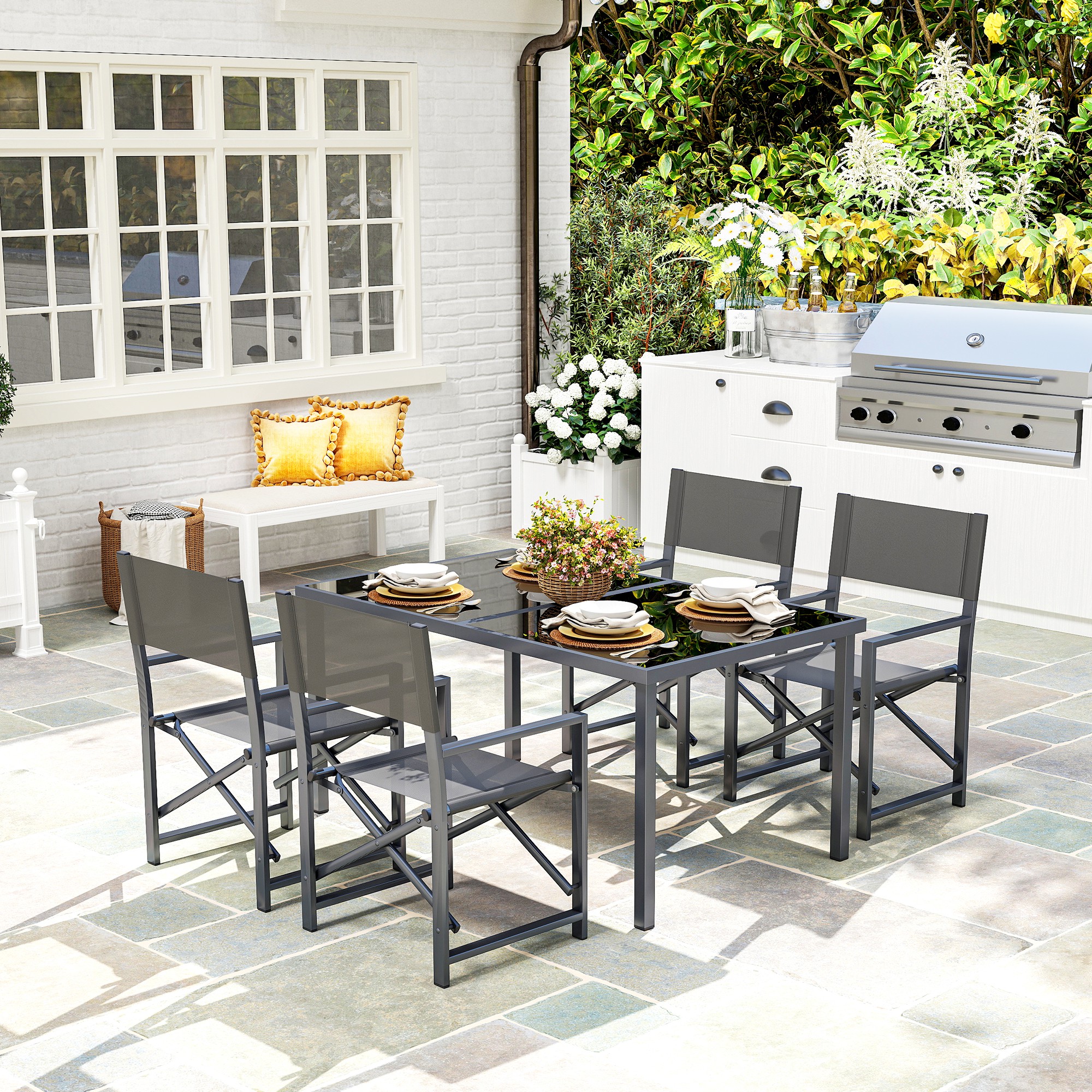 Outsunny Sitzgruppe 5-teilig Essgruppe Stahl für 4 Personen Esstisch mit 4 günstig online kaufen