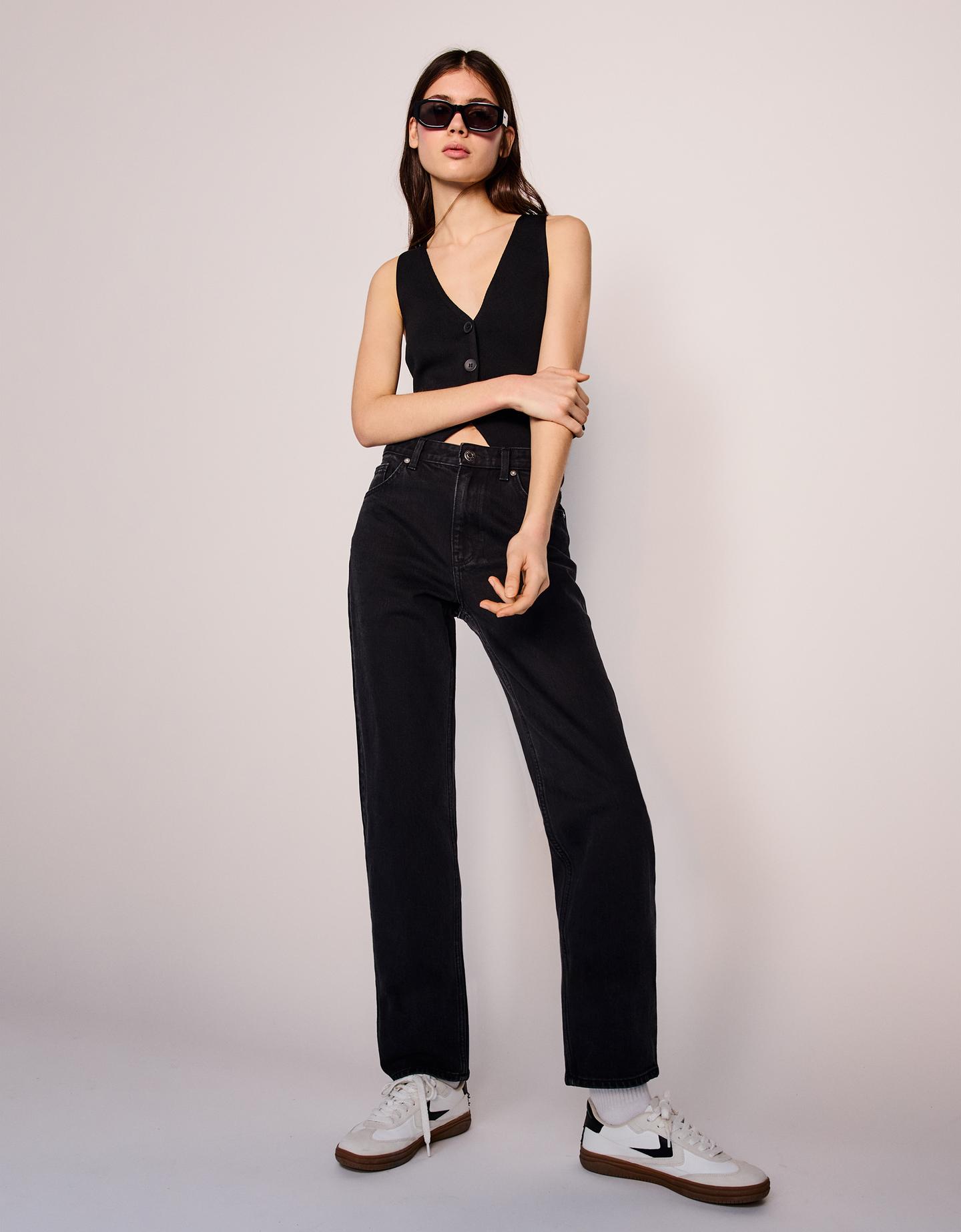 Bershka Mom-Jeans Mit Hohem Bund Damen 42 Schwarz günstig online kaufen