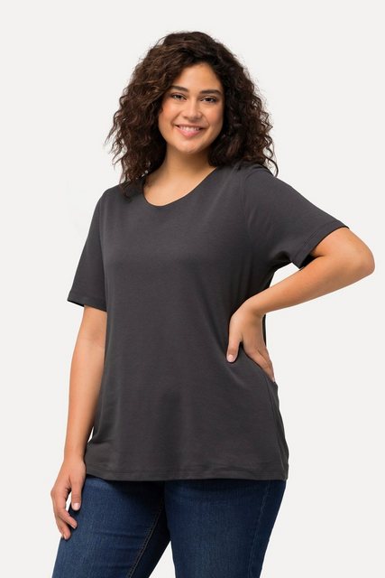 Ulla Popken Rundhalsshirt Shirt doppellagige Vorderseite Slim Rundhals günstig online kaufen