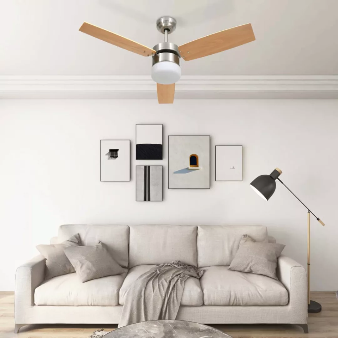 Deckenventilator Mit Lampe Und Fernbedienung 108 Cm Hellbraun günstig online kaufen