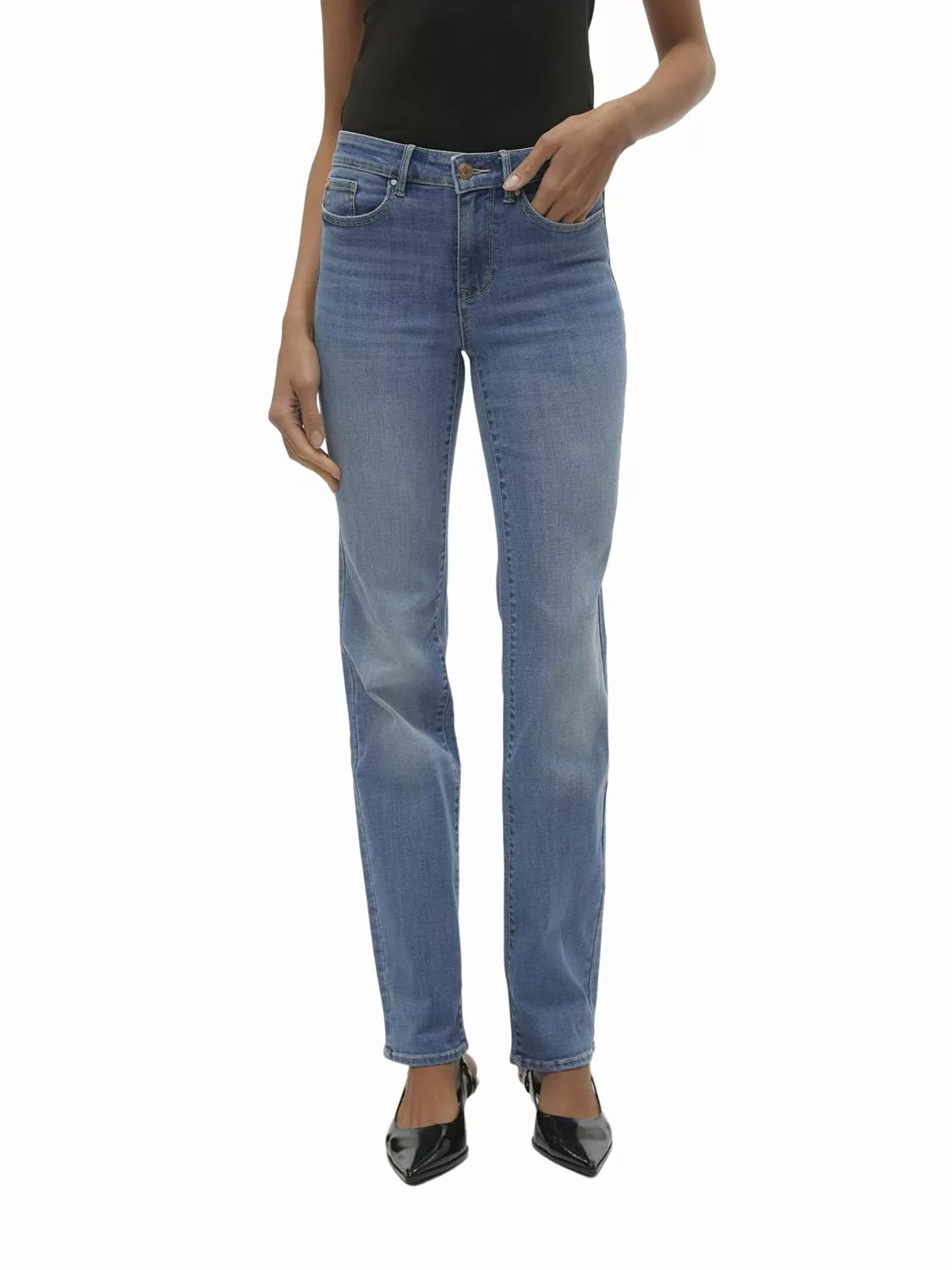 Vero Moda Damen Jeans VMFLASH MR STRAIGHT LI347 GA Straigt Fit - Blau - Med günstig online kaufen