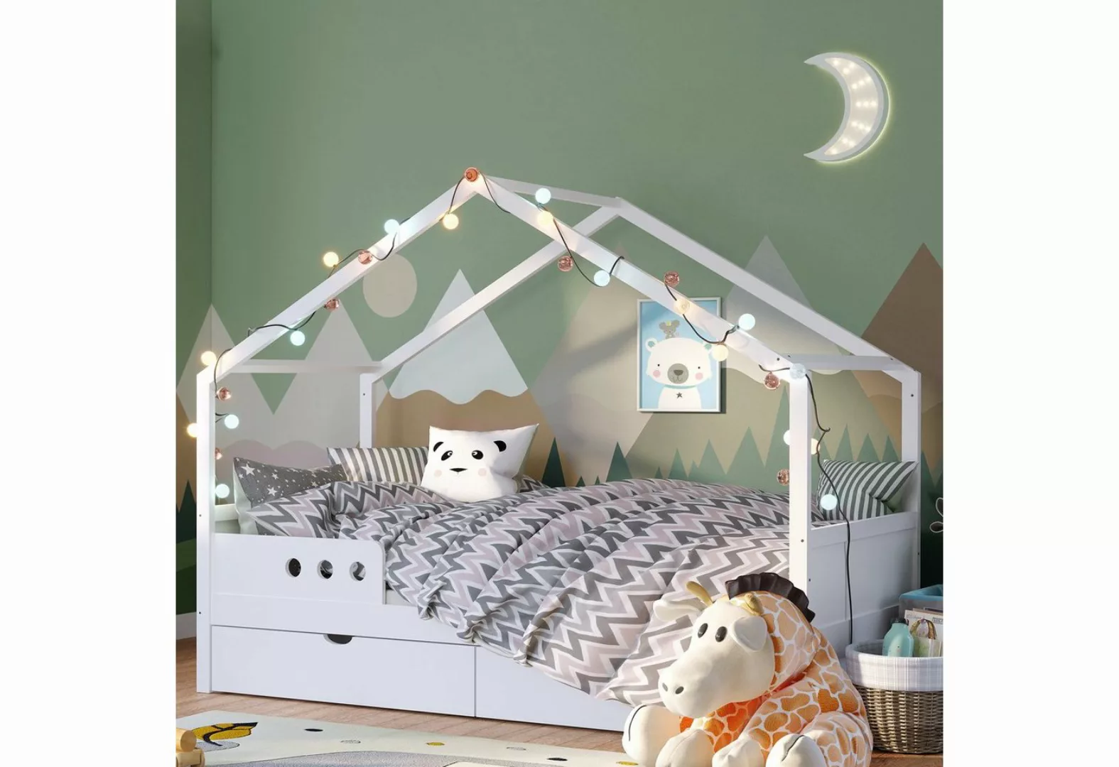 Bellabino Hausbett Bela (Kinderbett 90x200 cm, mit großer Schublade, weiß), günstig online kaufen