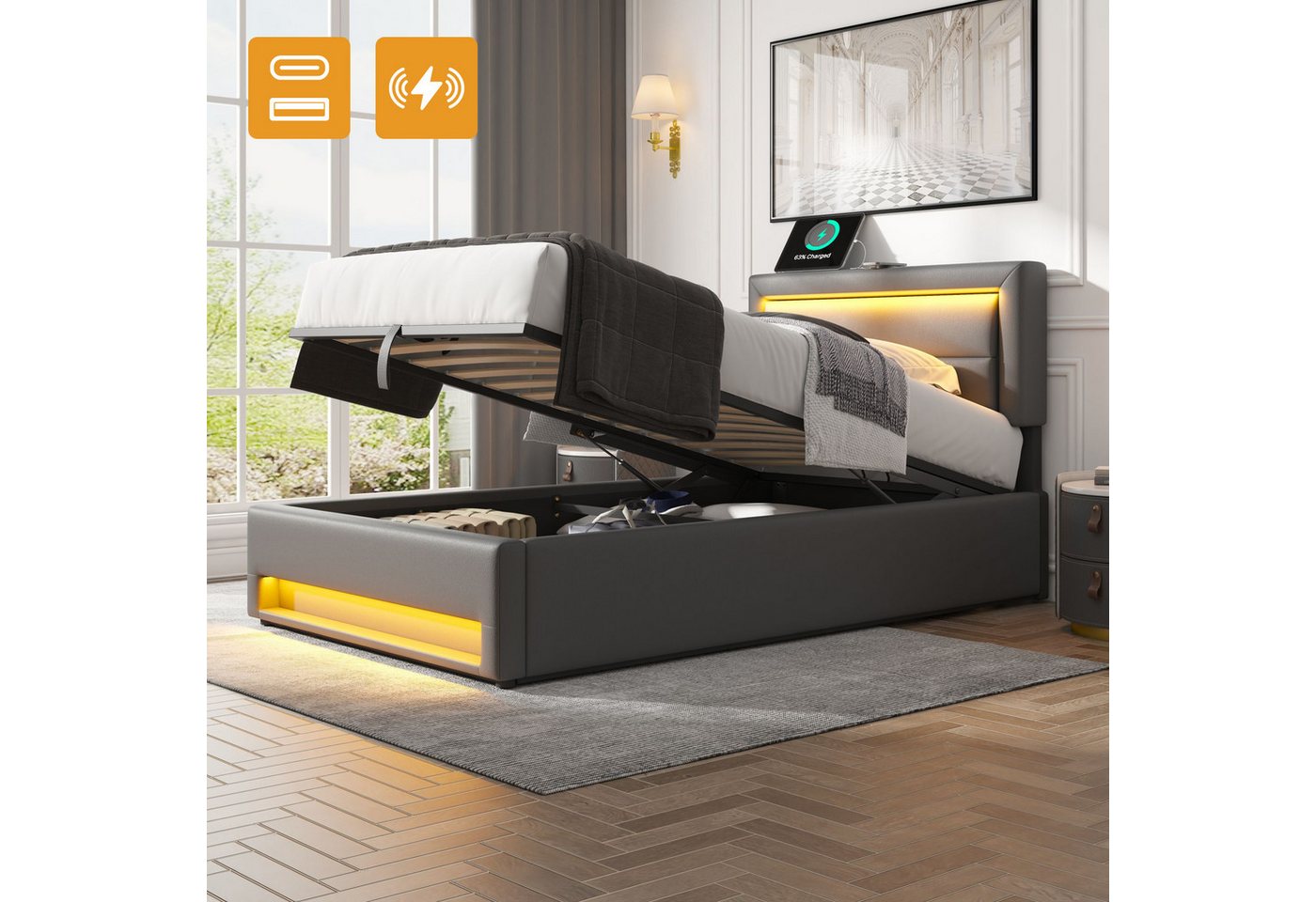 HAUSS SPLOE Polsterbett 90x200cm, mit USB-Anschluss, LED-Beleuchtung und St günstig online kaufen