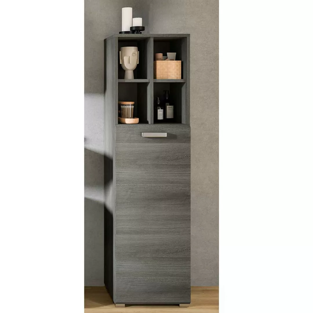 Midischrank Bad in Rauchsilber Holzoptik 146 cm hoch - 40 cm breit günstig online kaufen