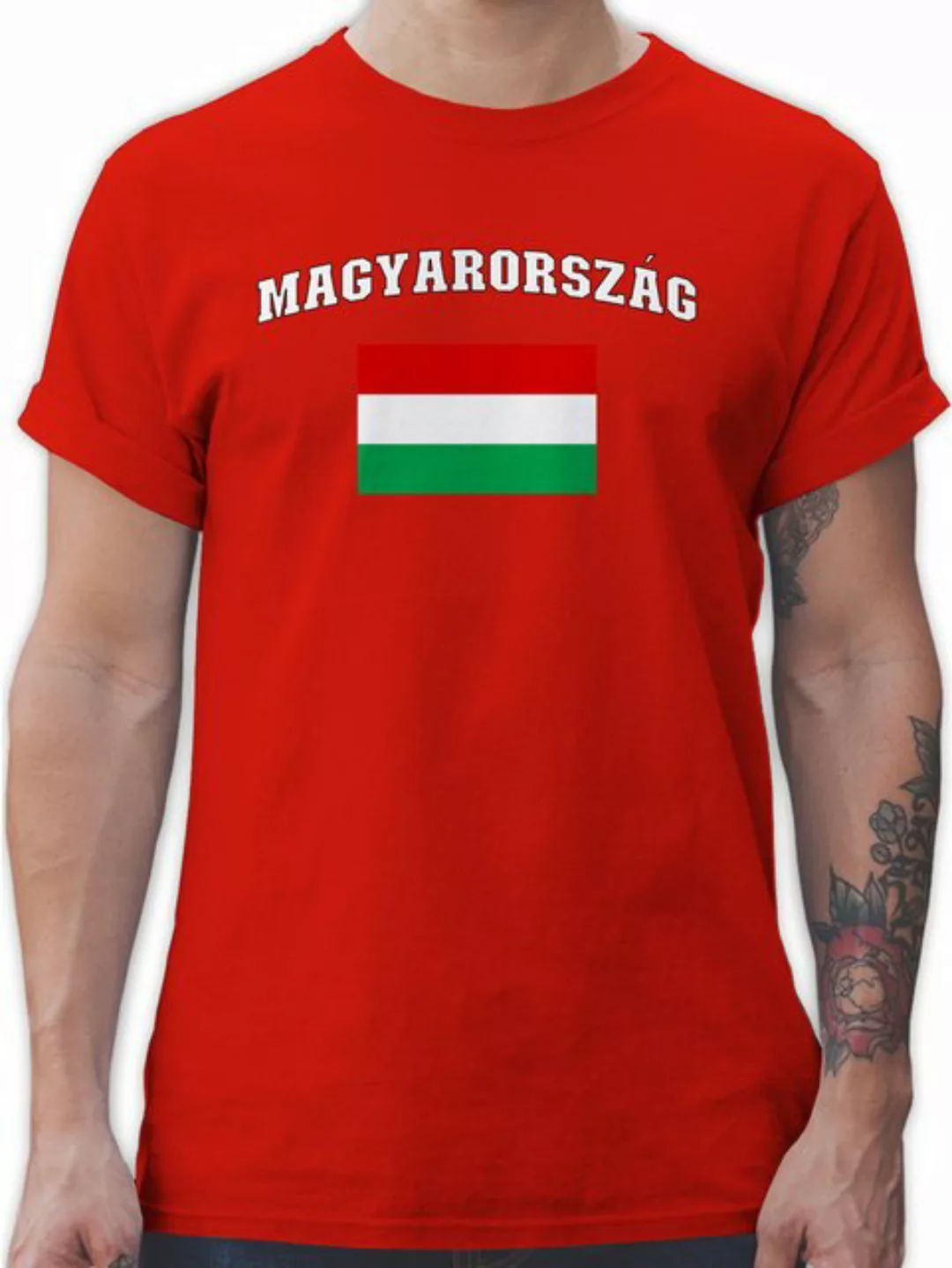 Shirtracer T-Shirt Ungarn Schriftzug mit Flagge, Magyarország, Hungary 2024 günstig online kaufen