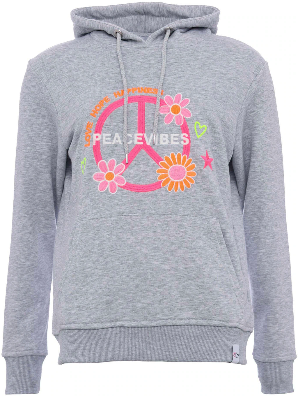 Zwillingsherz Hoodie Roswita mit floraler Peace-Strickerei in Neonfarben günstig online kaufen