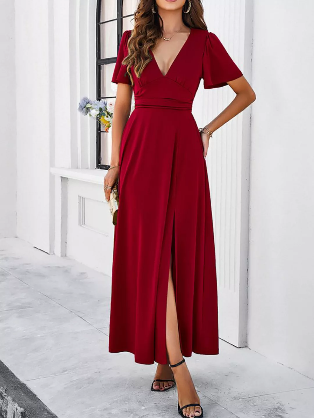 BlauWave Abendkleid V -Ausschnitt ausgestellte Ärmel Kleid (1-tlg) Chiffon günstig online kaufen