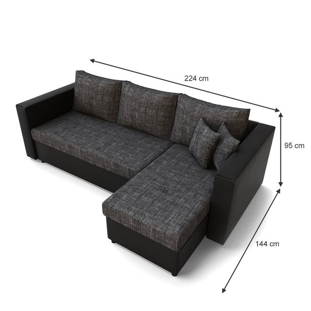 VitaliSpa® Ecksofa, Schwarz/Anthrazit, 224 x 144 cm, mit Schlaffunktion günstig online kaufen