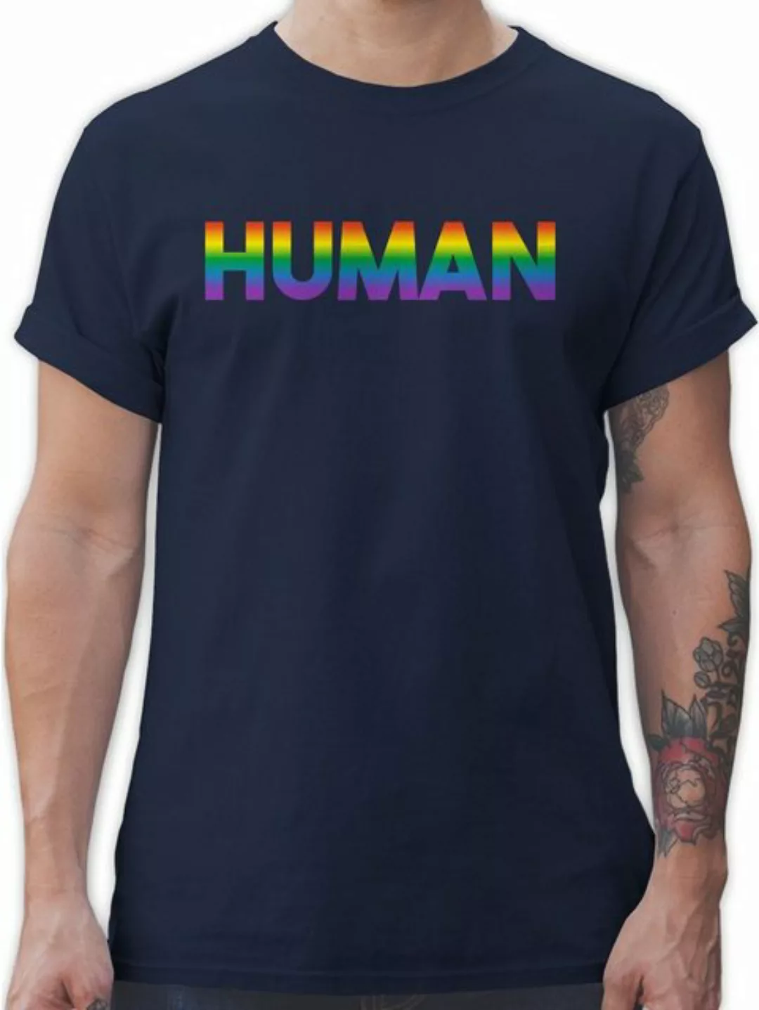 Shirtracer T-Shirt Human - Regenbogen - Schriftzug LGBT Kleidung günstig online kaufen