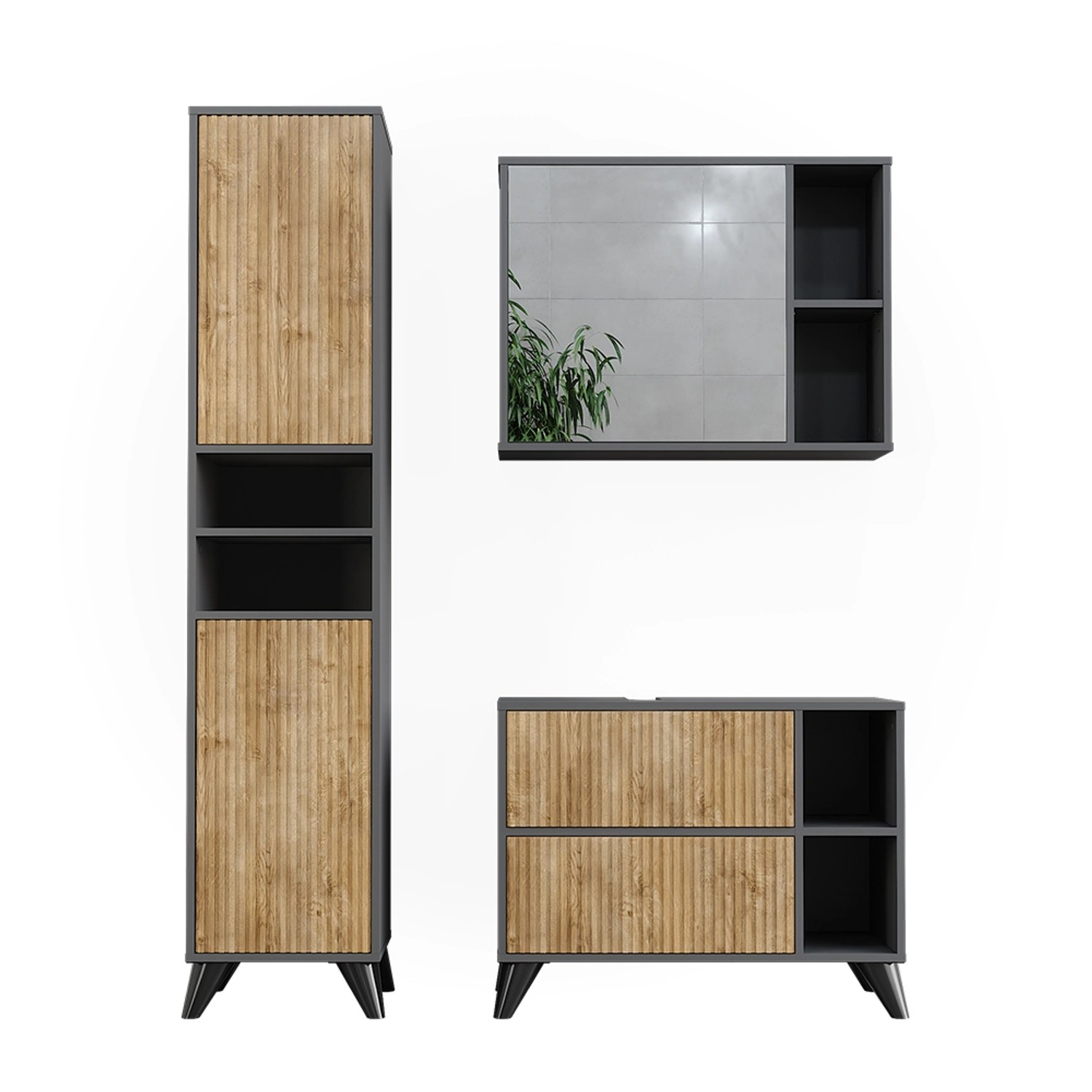 Vicco Badmöbel-Set Leano Anthrazit/Bergeiche 80 cm Set 3 günstig online kaufen