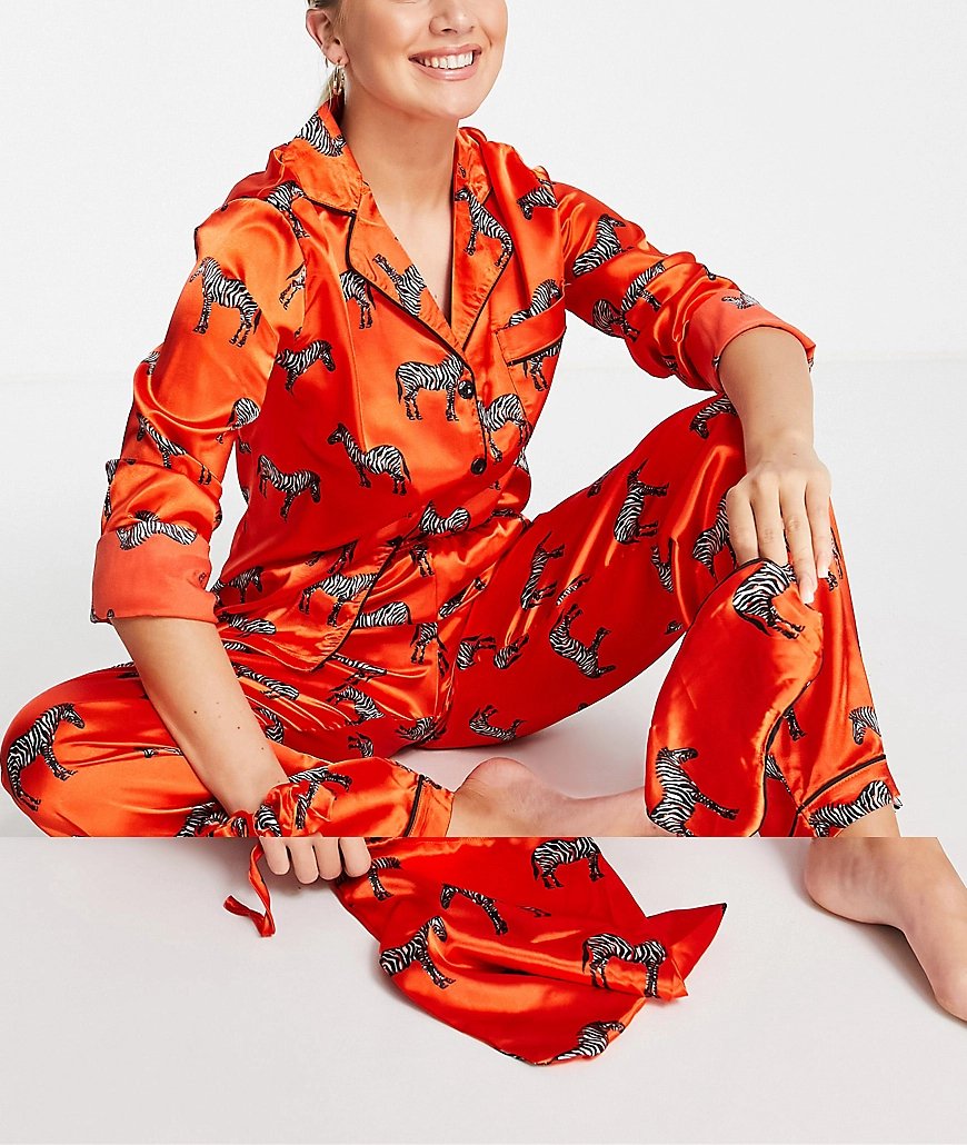 Night – Pyjama aus Satin in Rot mit Zebramuster günstig online kaufen