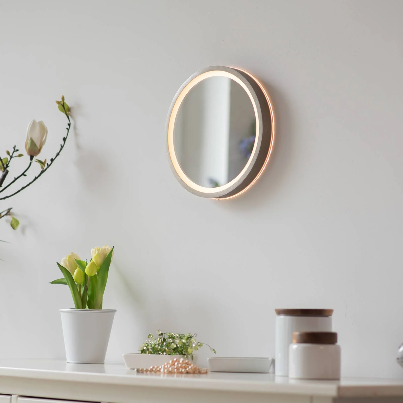 LED-Wandspiegel VIDRO, bronze, Ø 26 cm, Powerbank, Schalter günstig online kaufen
