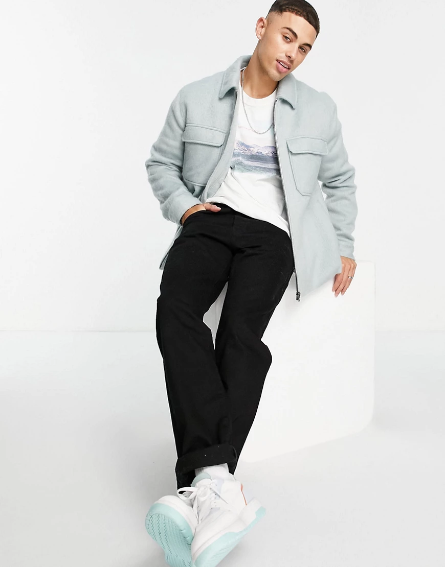 Topman – Gebürstete Hemdjacke aus Wollmischung in Hellblau günstig online kaufen