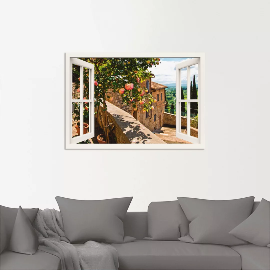 Artland Wandbild »Fensterblick Rosen auf Balkon Toskana«, Garten, (1 St.), günstig online kaufen