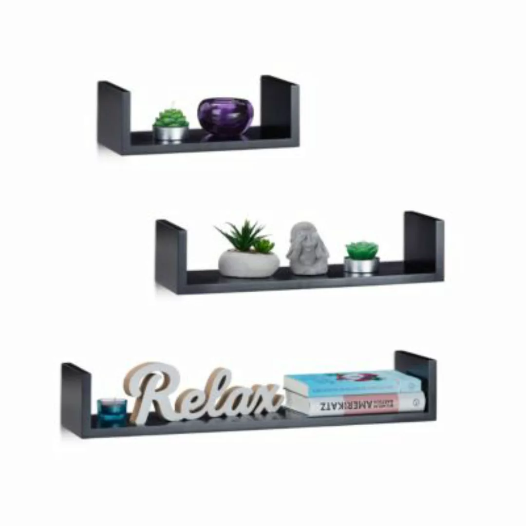 relaxdays Wandregal 3er Set U-Form schwarz günstig online kaufen