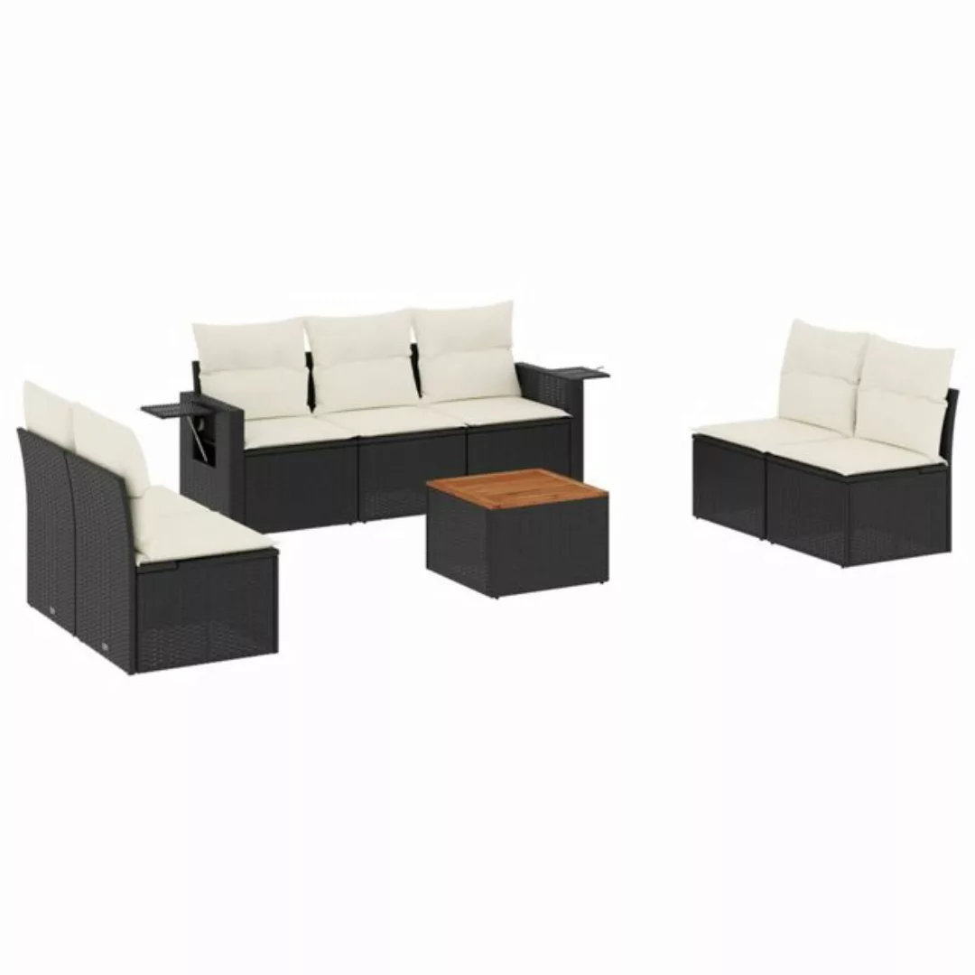 vidaXL Loungesofa 8-tlg. Garten-Sofagarnitur mit Kissen Schwarz Poly Rattan günstig online kaufen