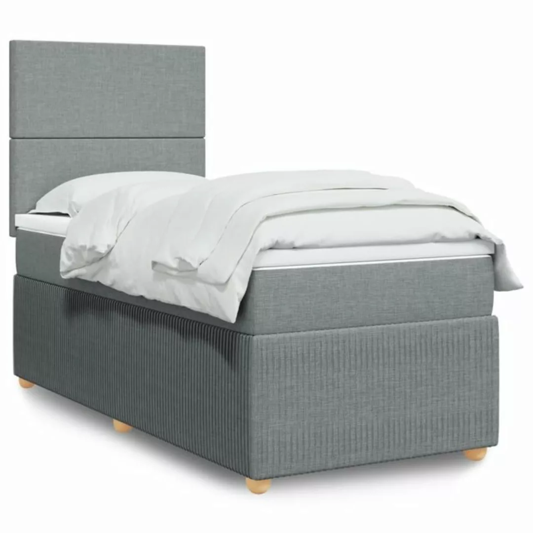 vidaXL Bettgestell Boxspringbett mit Matratze Hellgrau 90x200 cm Stoff Bett günstig online kaufen