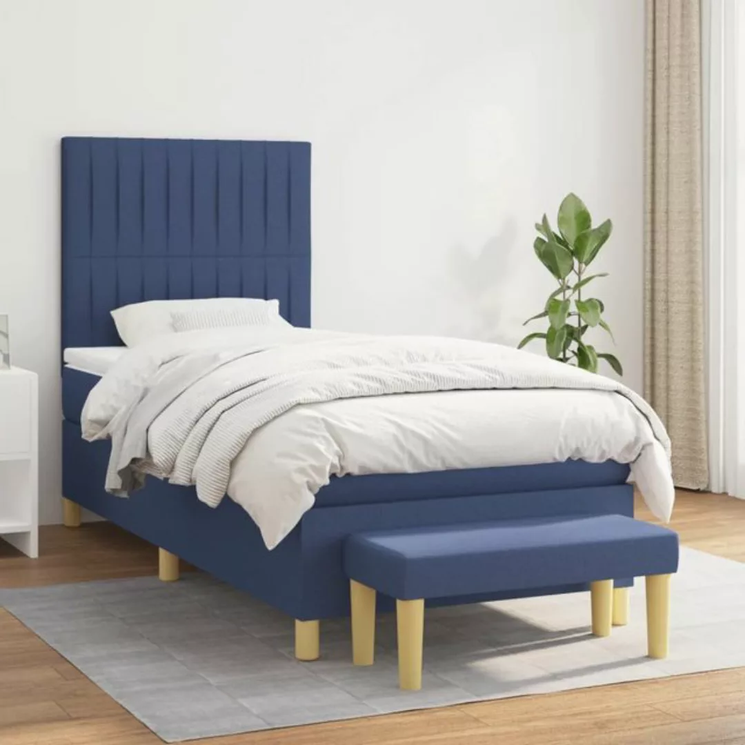 vidaXL Bett Boxspringbett mit Matratze Blau 90x200 cm Stoff günstig online kaufen