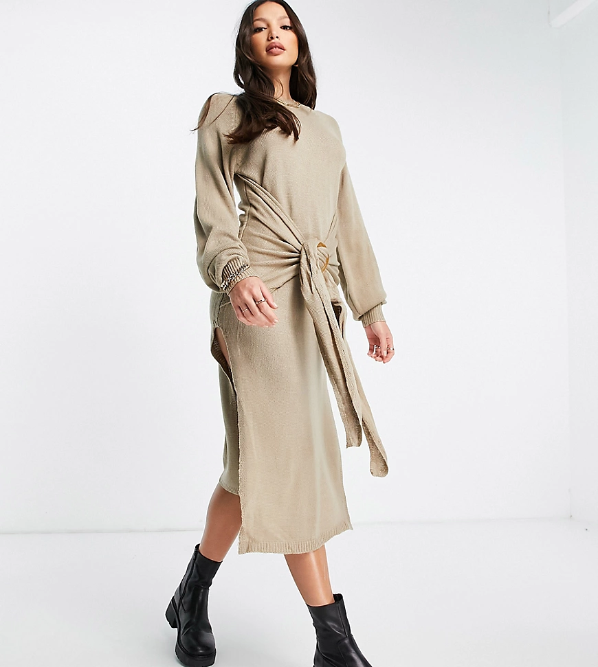 In The Style Tall x Lorna Luxe – Midikleid in Steingrau mit Schlitz vorne u günstig online kaufen