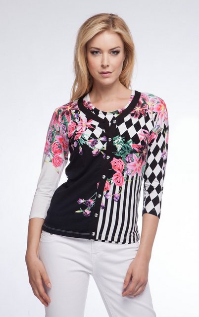 Passioni Cardigan Twinset mit geometrischem Druck und rosa Blumen günstig online kaufen