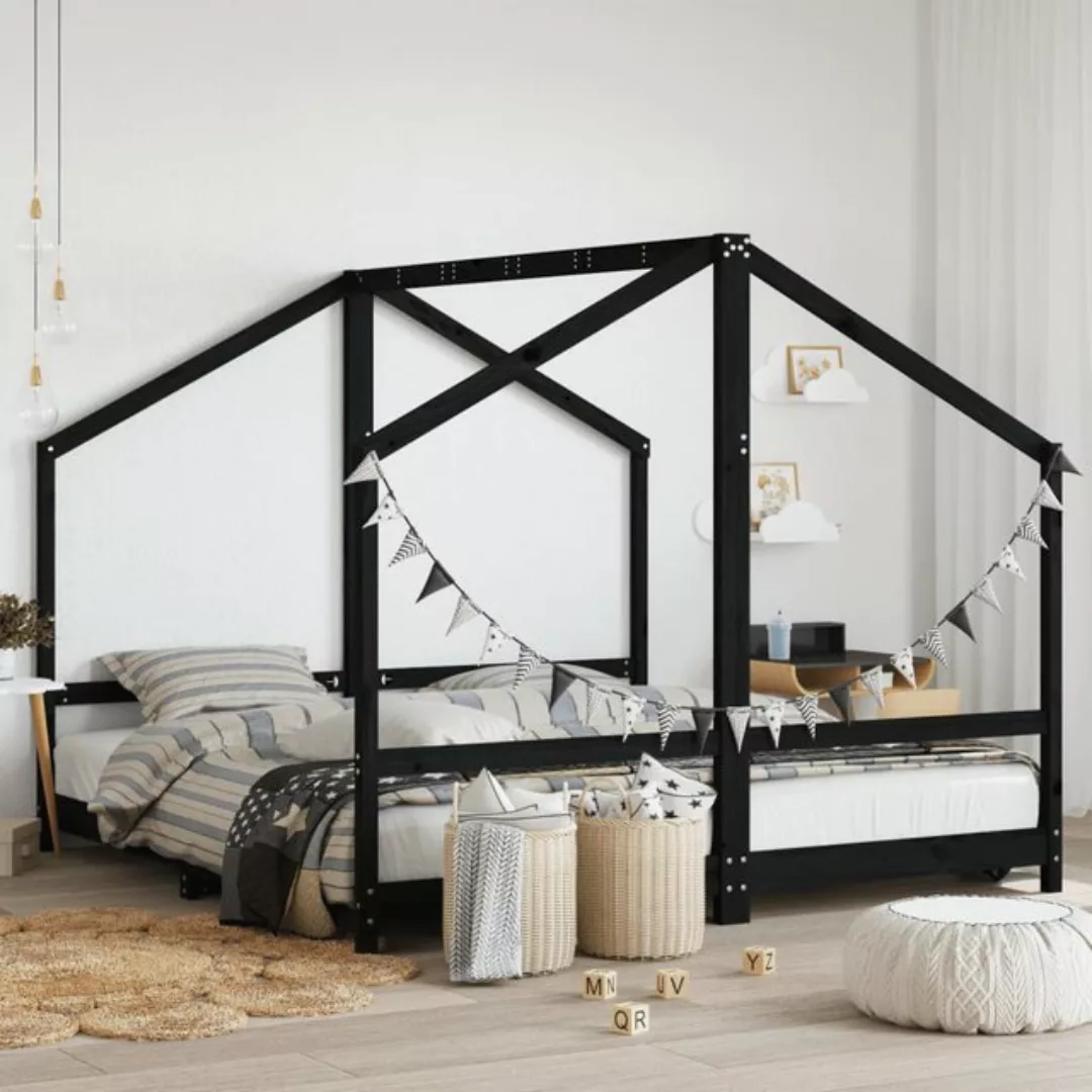 vidaXL Kinderbett Kinderbett Schwarz 2x90x190 cm Massivholz Kiefer günstig online kaufen