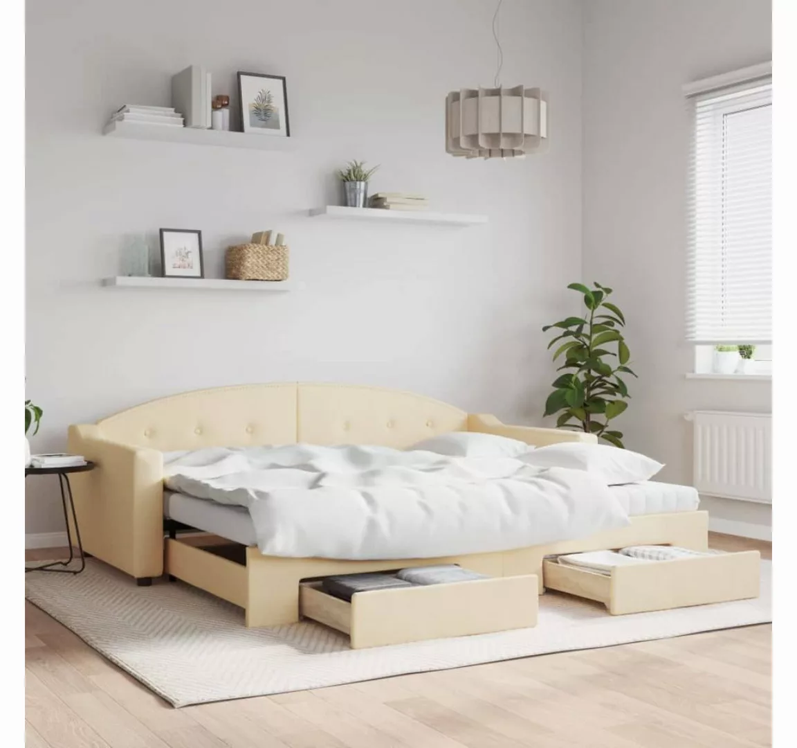 vidaXL Gästebett Gästebett Tagesbett Ausziehbar mit Schubladen Creme 90x200 günstig online kaufen