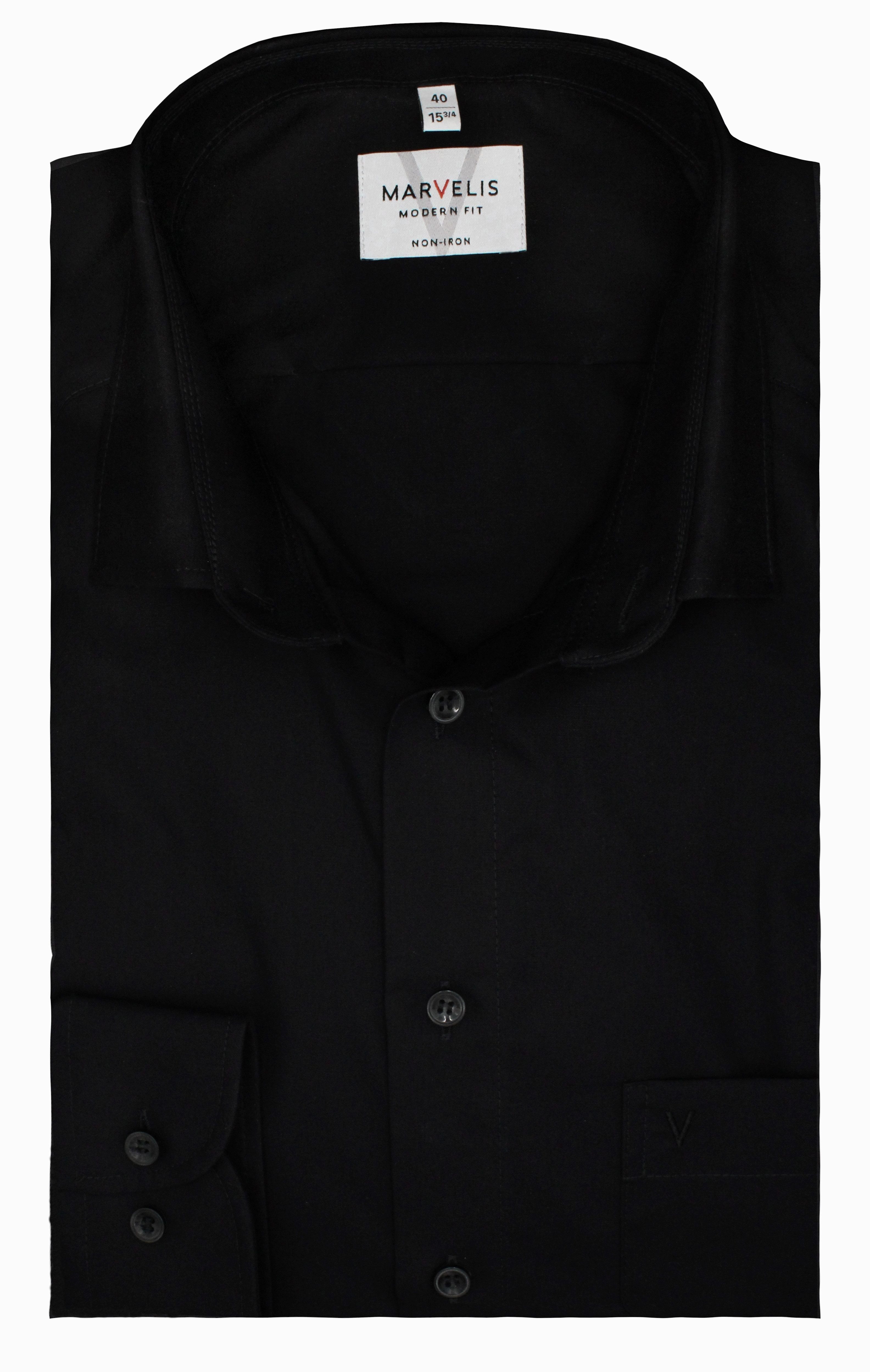MARVELIS Businesshemd Schwarz, Modern Fit, Bügelfrei, günstig online kaufen