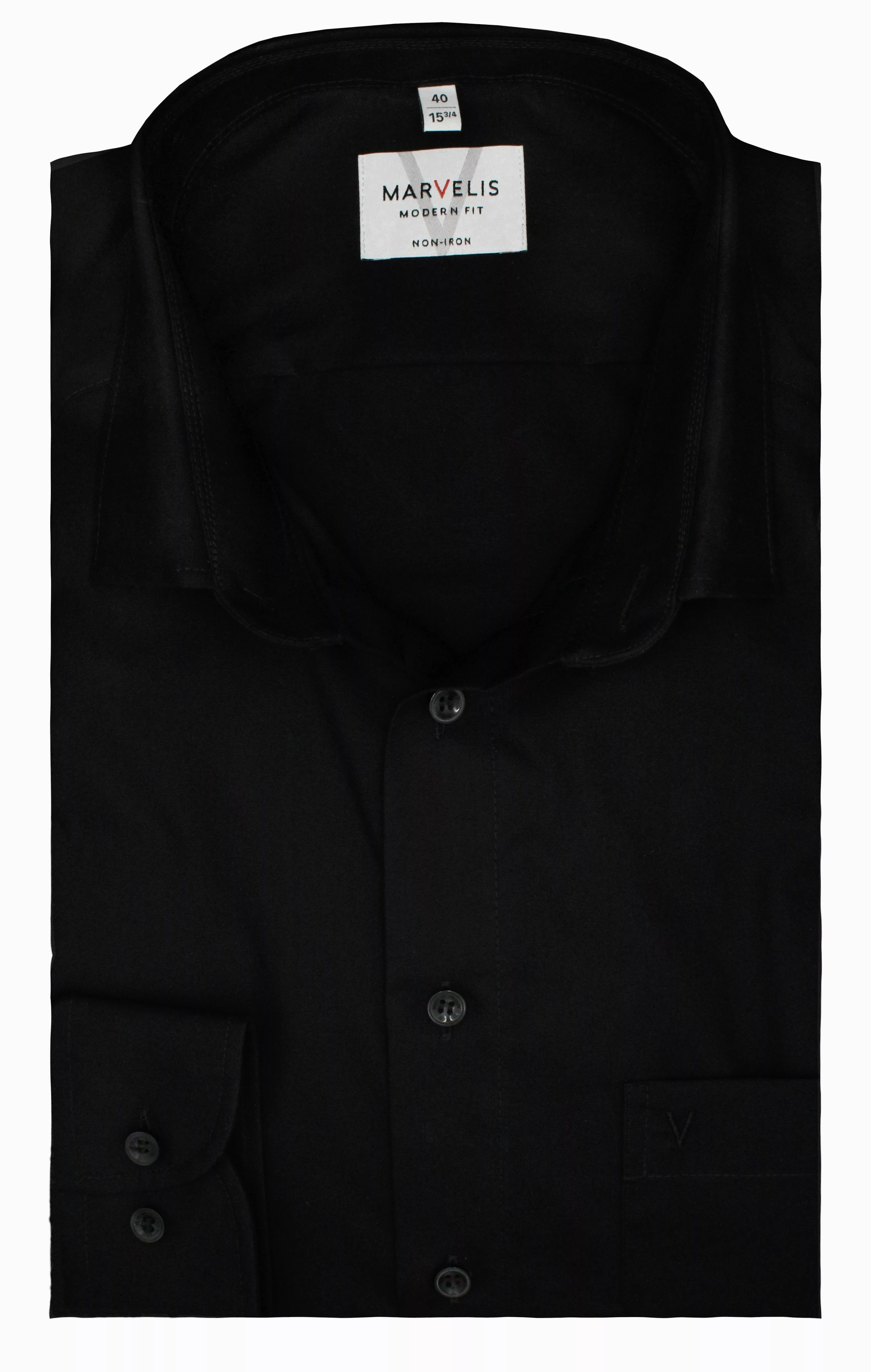 MARVELIS Businesshemd Schwarz, Modern Fit, Bügelfrei, günstig online kaufen
